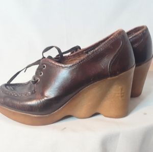Vintage Joe Famolare Wavy 70's Platform Shoes Leather
